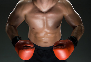 Image showing Muscular young caucasian boxer wearing boxing gloves