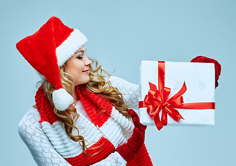 Image showing Beautiful young woman in Santa Claus clothes