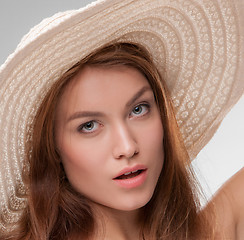 Image showing Beautiful girl with broad-brim