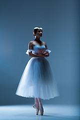 Image showing Portrait of the ballerina on blue background