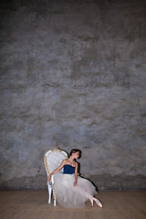 Image showing The beautiful ballerina posing in long white skirt 