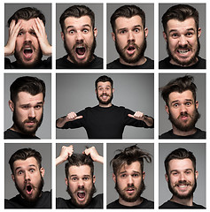 Image showing Set of young man\'s portraits with different emotions