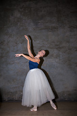 Image showing The beautiful ballerina posing in long white skirt 