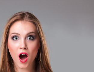 Image showing Close-up portrait of surprised beautiful girl