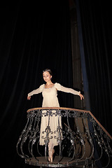 Image showing The beautiful ballerina posing in long white dress