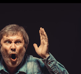 Image showing The screaming man in denim shirt 