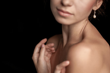 Image showing The close-up of a young woman\'s neck