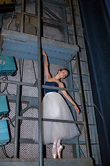 Image showing The beautiful ballerina posing in long white skirt 