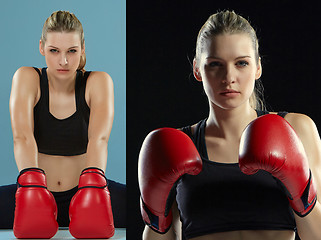 Image showing The beautiful boxer girl with the red gloves