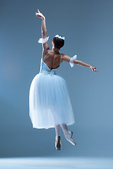 Image showing Portrait of the ballerina on blue background