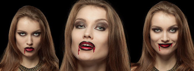 Image showing Close-up portrait of a pale gothic vampire woman