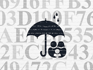 Image showing Privacy concept: Family And Umbrella on wall background