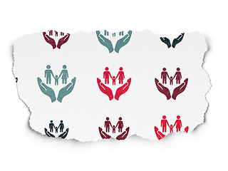 Image showing Insurance concept: Family And Palm icons on Torn Paper background