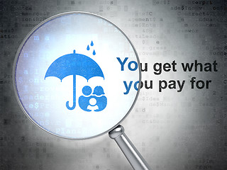 Image showing Business concept: Family And Umbrella and You get what You pay for with optical glass