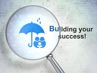 Image showing Business concept: Family And Umbrella and Building your Success! with optical glass