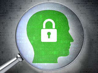 Image showing Finance concept: Head With Padlock with optical glass on digital background