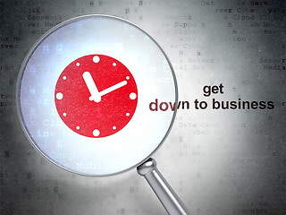 Image showing Business concept: Clock and Get Down to business with optical glass