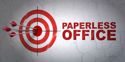 Image showing Business concept: target and Paperless Office on wall background