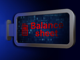 Image showing Banking concept: Balance Sheet and ATM Machine on billboard background