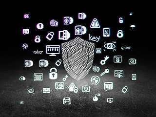 Image showing Security concept: Shield in grunge dark room