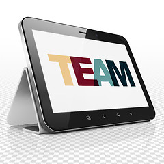 Image showing Business concept: Tablet Computer with Team on  display