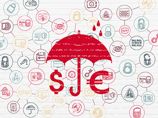 Image showing Protection concept: Money And Umbrella on wall background