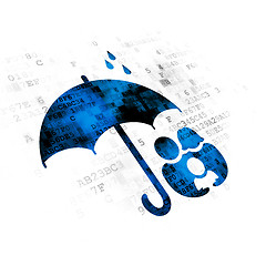 Image showing Protection concept: Family And Umbrella on Digital background