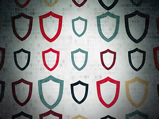 Image showing Privacy concept: Contoured Shield icons on Digital Paper background