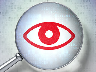 Image showing Privacy concept: Eye with optical glass on digital background