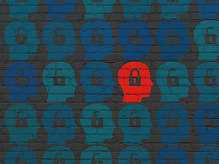 Image showing Finance concept: head with padlock icon on wall background