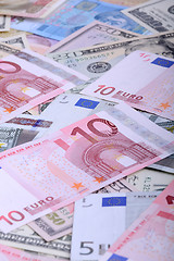 Image showing euro currency banknotes. european and american money background