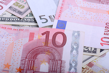 Image showing euro currency banknotes. european and american money background