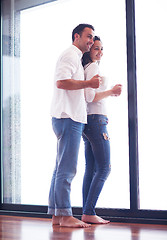 Image showing relaxet young couple drink first morning coffee