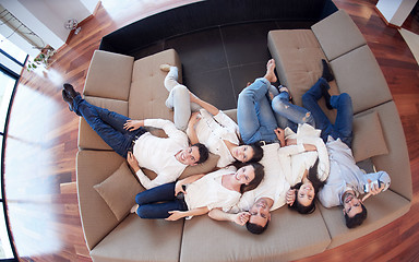 Image showing friends group get relaxed at home