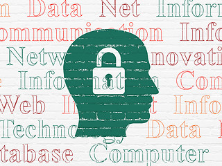 Image showing Information concept: Head With Padlock on wall background