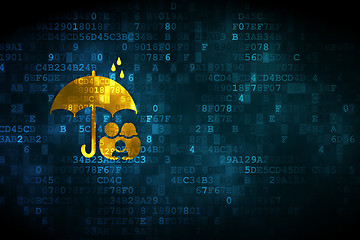 Image showing Protection concept: Family And Umbrella on digital background