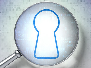 Image showing Safety concept: Keyhole with optical glass on digital background