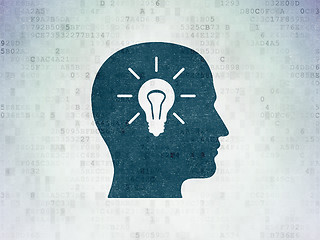 Image showing Finance concept: Head With Light Bulb on Digital Paper background