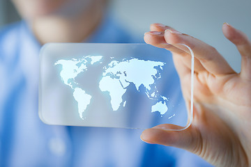 Image showing close up of woman with transparent smartphone