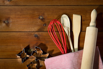 Image showing close up of kitchenware set for baking gingerbread