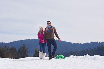 Image showing happy young couple having fun on fresh show on winter vacation