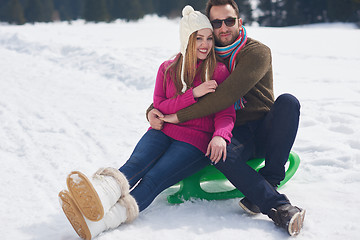 Image showing happy young couple having fun on fresh show on winter vacation