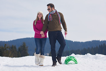 Image showing happy young couple having fun on fresh show on winter vacation