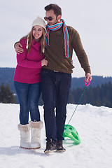 Image showing happy young couple having fun on fresh show on winter vacation