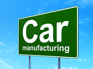 Image showing Manufacuring concept: Car Manufacturing on road sign background