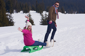 Image showing happy young couple having fun on fresh show on winter vacation