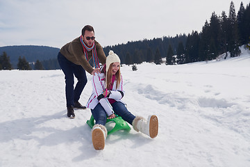 Image showing happy young couple having fun on fresh show on winter vacation