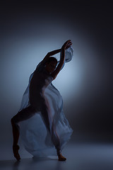 Image showing The beautiful ballerina dancing with blue veil