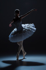 Image showing Portrait of the ballerina in ballet tatu on dack background