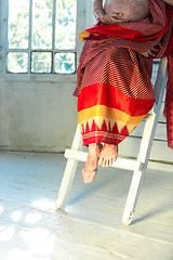 Image showing Legs decorated with indian mehandi painted henna 